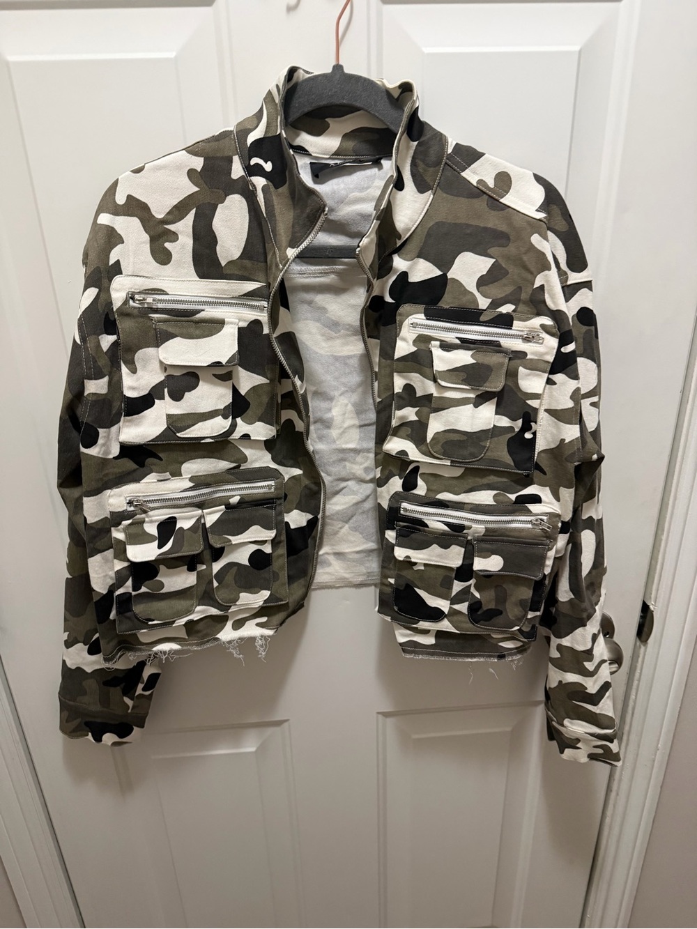 AKIRA Olive & White Camouflage Utility Jacket with Multiple Pockets